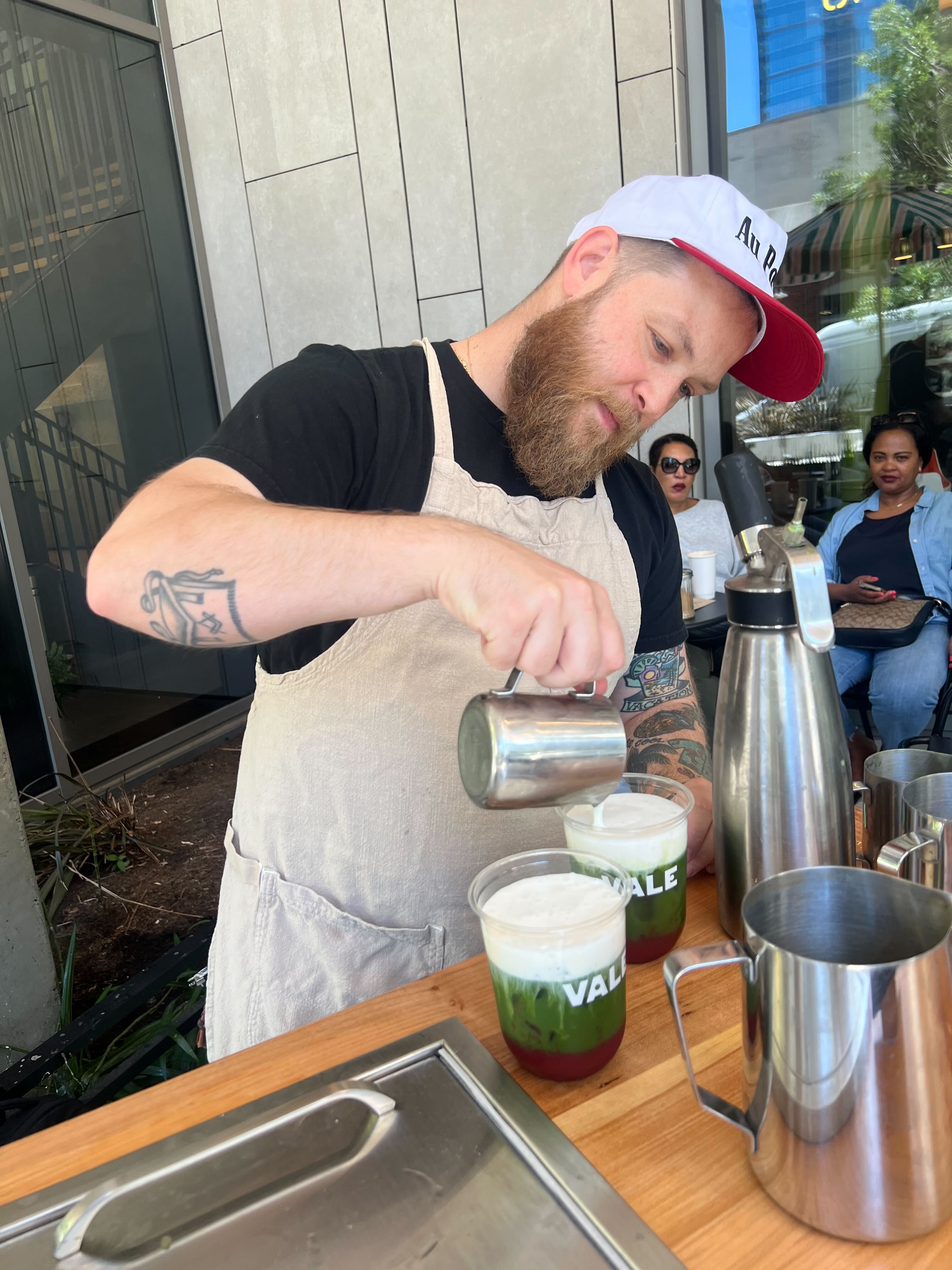 Serving matcha at the pop-up